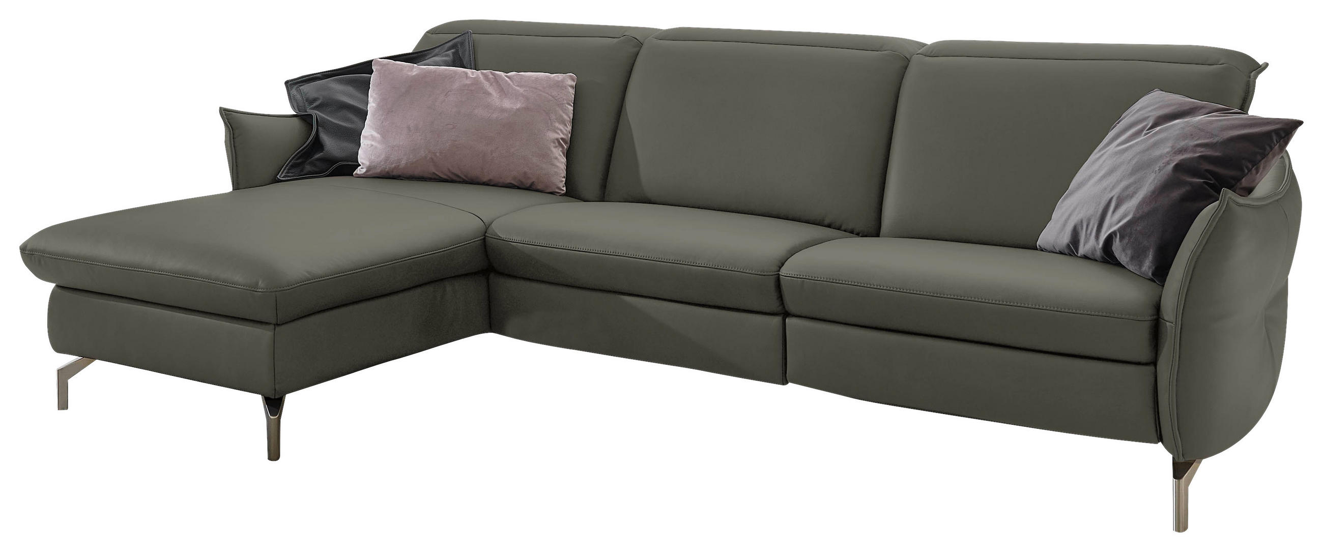 ECKSOFA Grau Lederlook (vegan)  - Grau/Nickelfarben, MODERN, Textil/Metall (179/263cm) - Livetastic