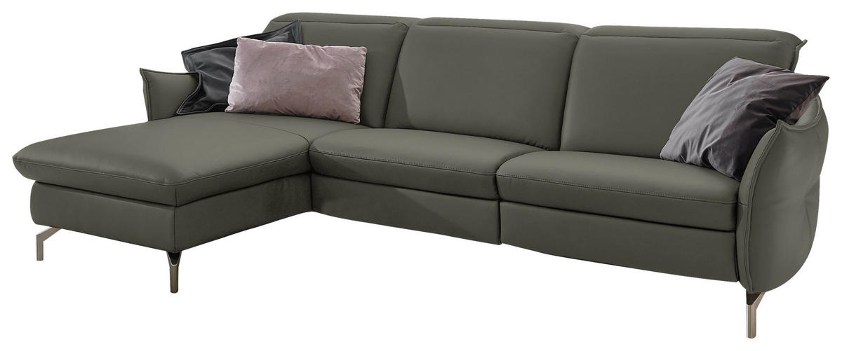ECKSOFA in Lederlook (vegan) Grau  - Grau/Nickelfarben, Modern, Textil/Metall (179/263cm) - Livetastic