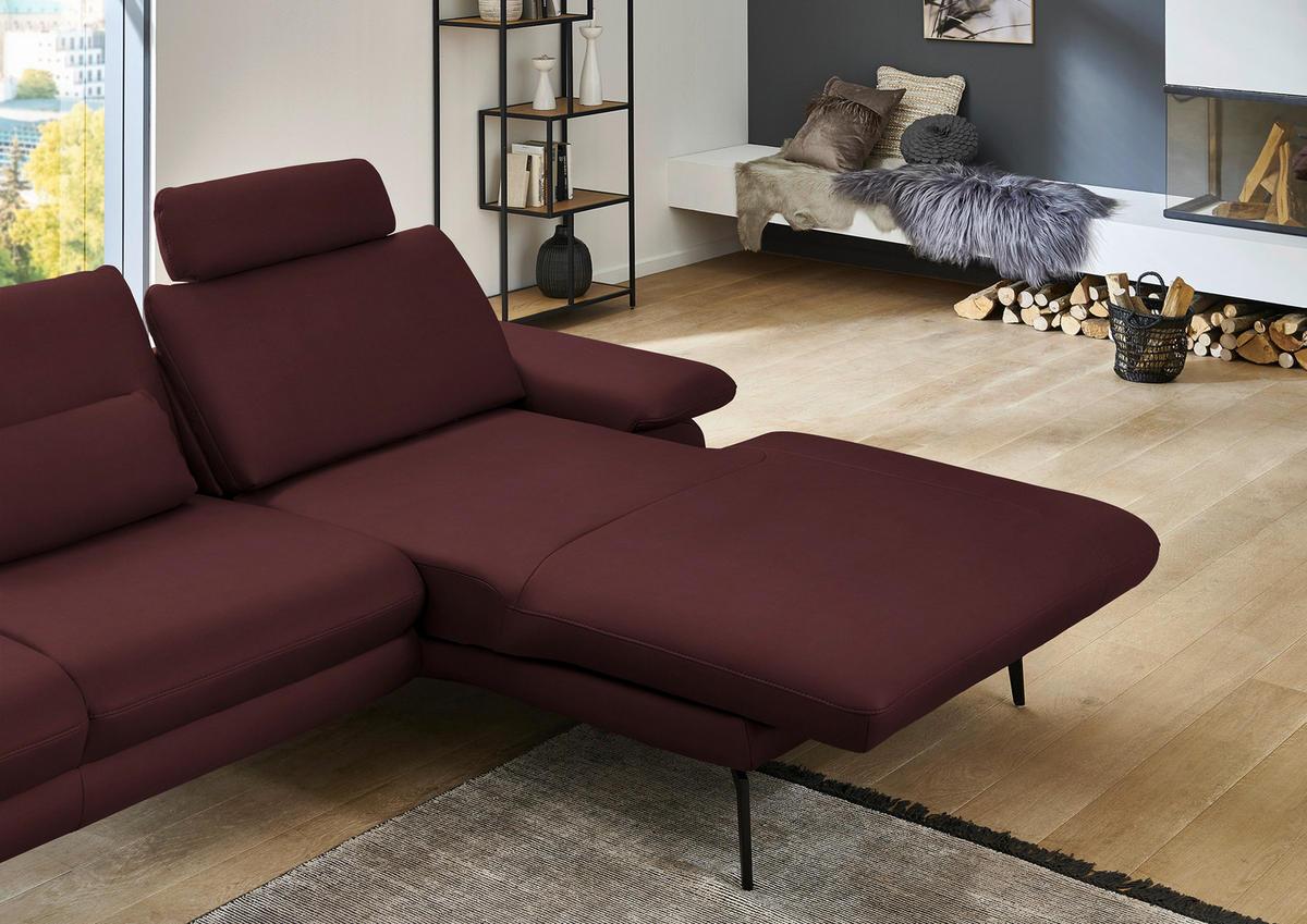ECKSOFA in Echtleder Beere  310/180 cm  - Beere/Schwarz, Design, Leder/Metall (310/180cm) - Dieter Knoll