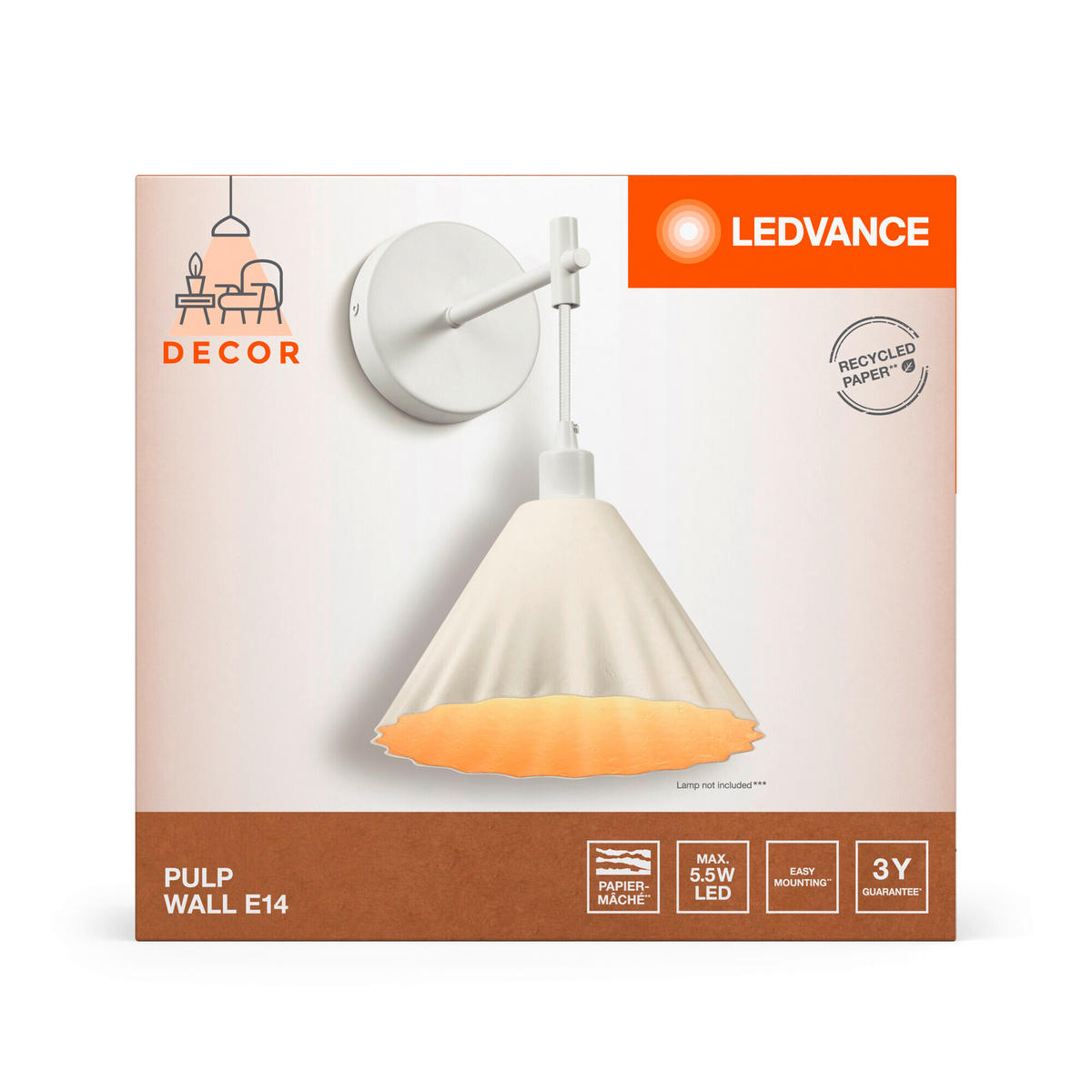 WANDLEUCHTE 21,8/26,2/33 cm   - KONVENTIONELL, Papier/Metall (21,8/26,2/33cm) - Ledvance