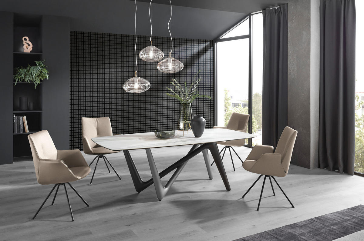 ARMLEHNSTUHL  in Stahl Echtleder pigmentiert  - Taupe/Schwarz, Design, Leder/Metall (65/91/63cm) - Dieter Knoll