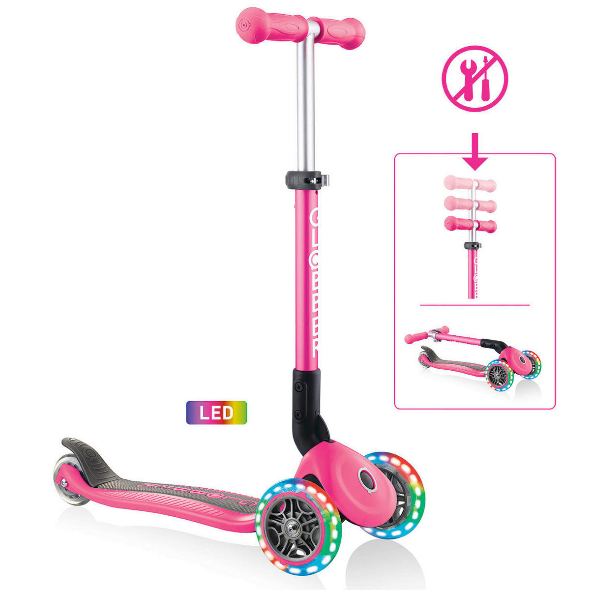 KINDERSCOOTER JUNIOR FOLDABLE LIGHTS  - Pink, LIFESTYLE, Kunststoff (56/28,6/68cm) - GLOBBER