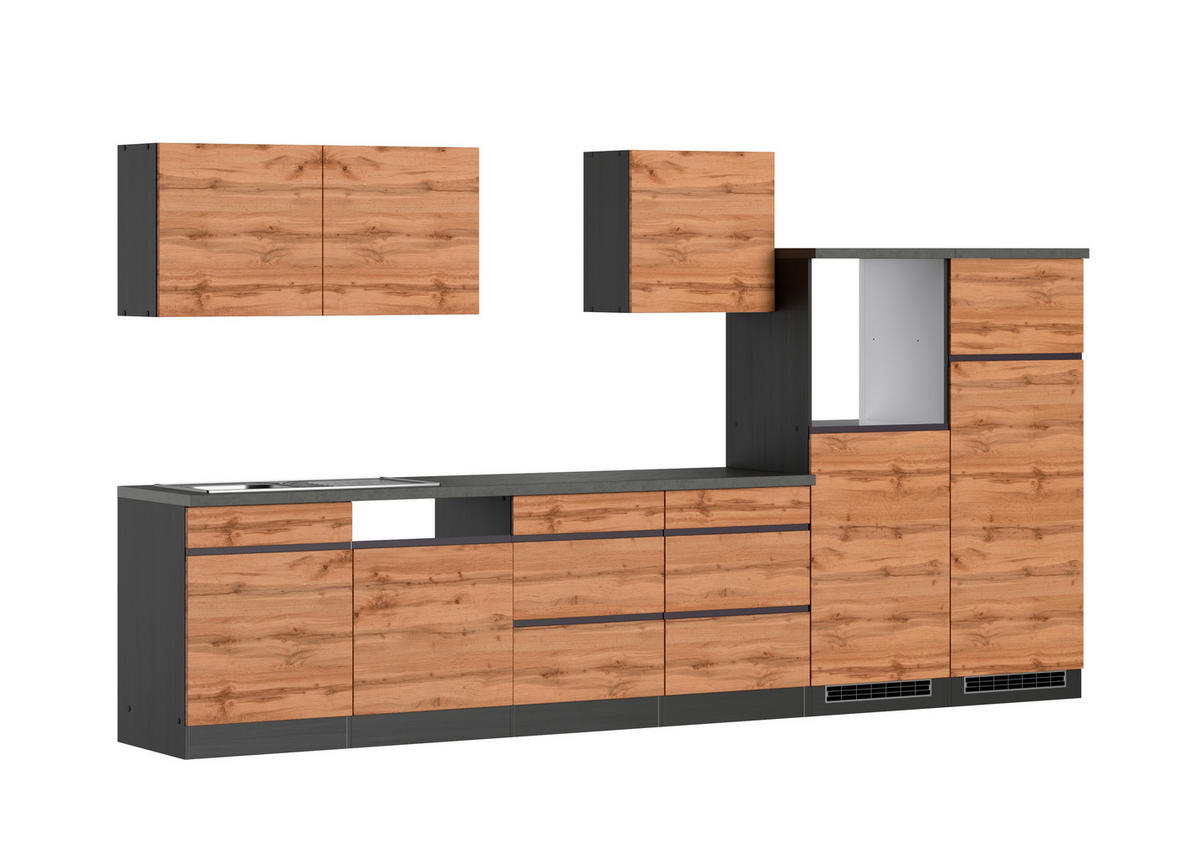 KÜCHENLEERBLOCK 360 cm   in Graphitfarben, Eiche Wotan  - Eiche Wotan/Graphitfarben, Design, Holzwerkstoff (360cm) - Held