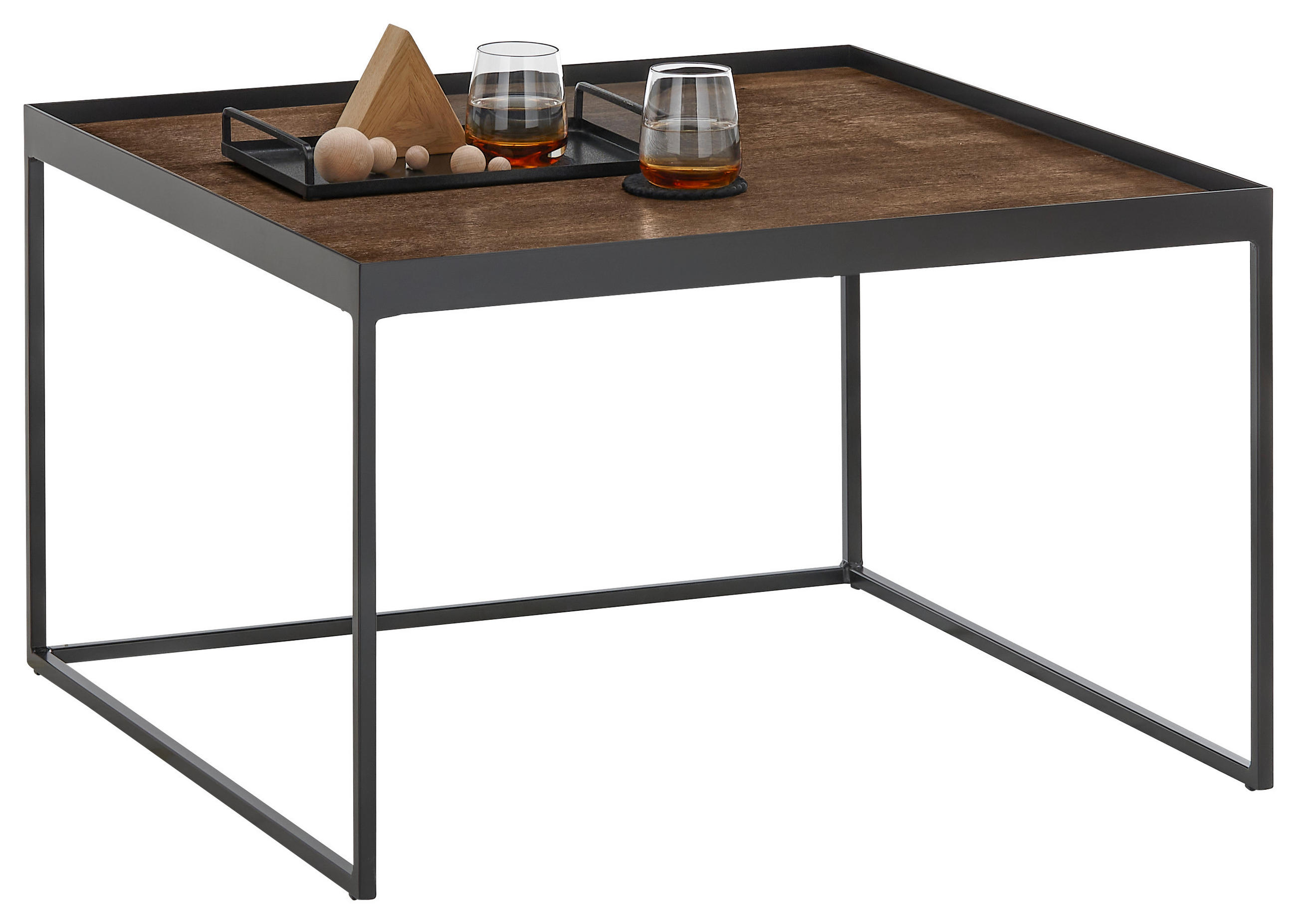 COUCHTISCH Eiche massiv 80/80/39 cm quadratisch Schwarz, Eiche dunkel  - Eiche dunkel/Schwarz, Natur, Holz/Metall (80/80/39cm) - SetOne by Musterring