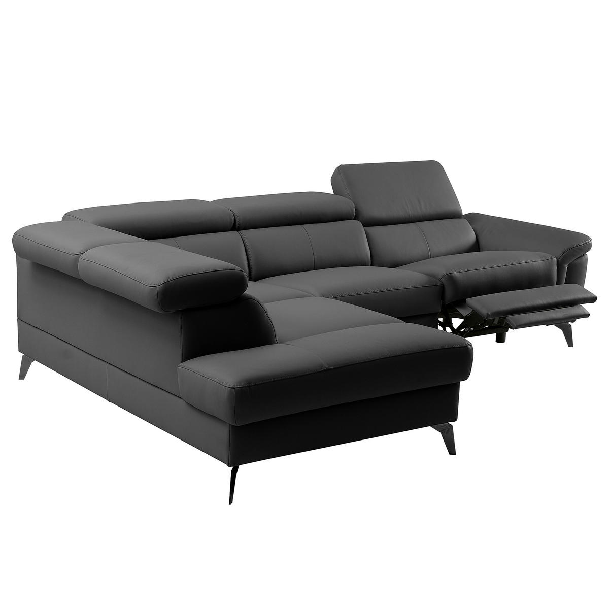 ECKSOFA SONO in Lederlook Echtleder Schwarz Armteilverstellung, Kopfteilverstellung  210/265 cm  - Schwarz, Design, Leder/Textil (210/265cm) - Livetastic