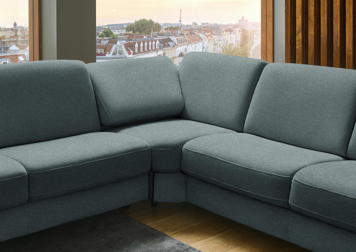 ECKSOFA in Chenille Graugrün  278/278 cm  - Schwarz/Graugrün, Design, Textil/Metall (278/278cm) - Valdera