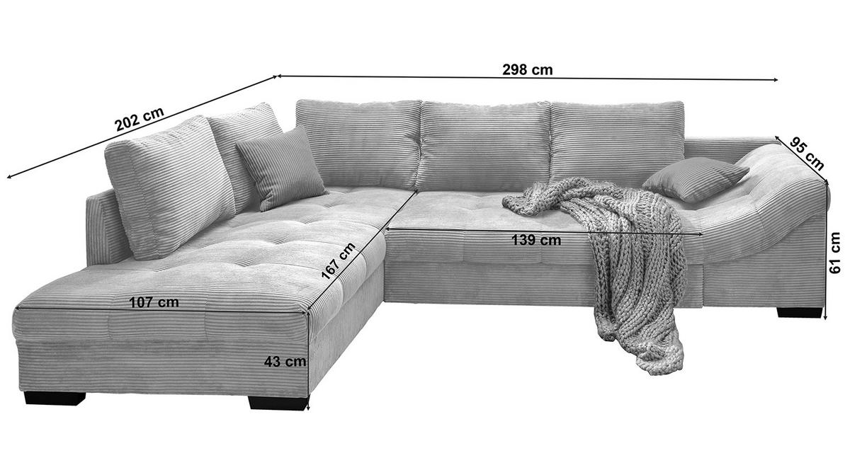 ECKSOFA in Cord Taupe  - Taupe/Koralle, Design, Holz/Textil (202/298cm) - MID.YOU