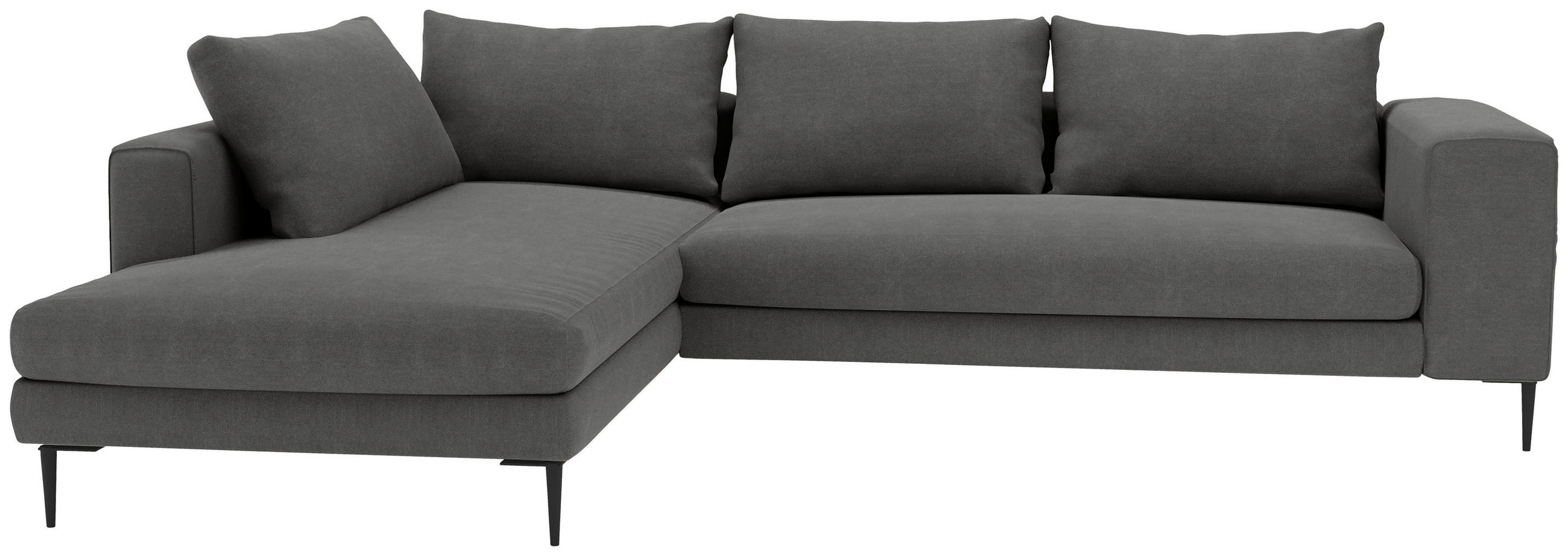 ECKSOFA in Struktur Dunkelgrau - Dunkelgrau/Schwarz, Modern, Textil/Metall (210/295cm) - Trendmanufaktur