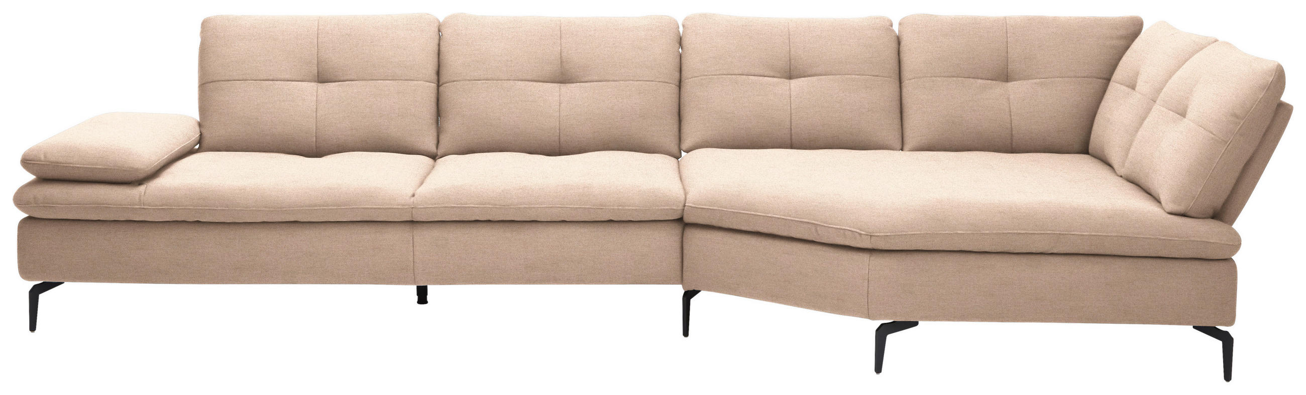 ECKSOFA  in Flachgewebe Hellbraun  344/157 cm  - Hellbraun/Schwarz, Design, Textil/Metall (344/157cm) - Chilliano