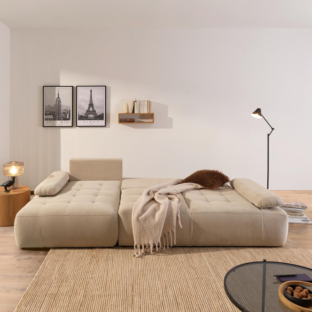 ECKSOFA Naturfarben Webstoff  - Schwarz/Naturfarben, KONVENTIONELL, Kunststoff/Textil (162/282cm) - Carryhome