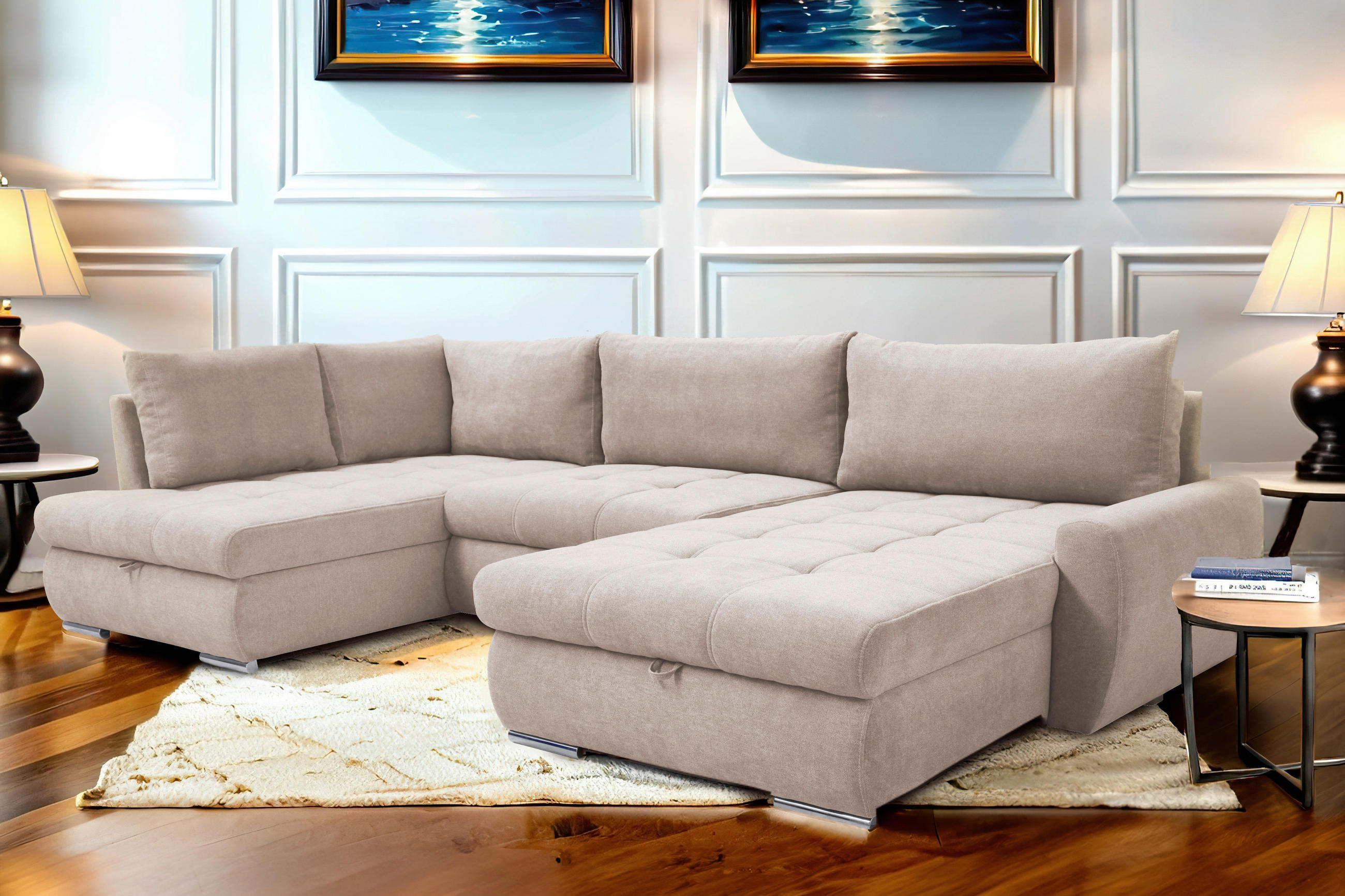 ECKSOFA in Velours Beige  - Chromfarben/Beige, Design, Kunststoff/Textil (173/322/174cm) - Livetastic