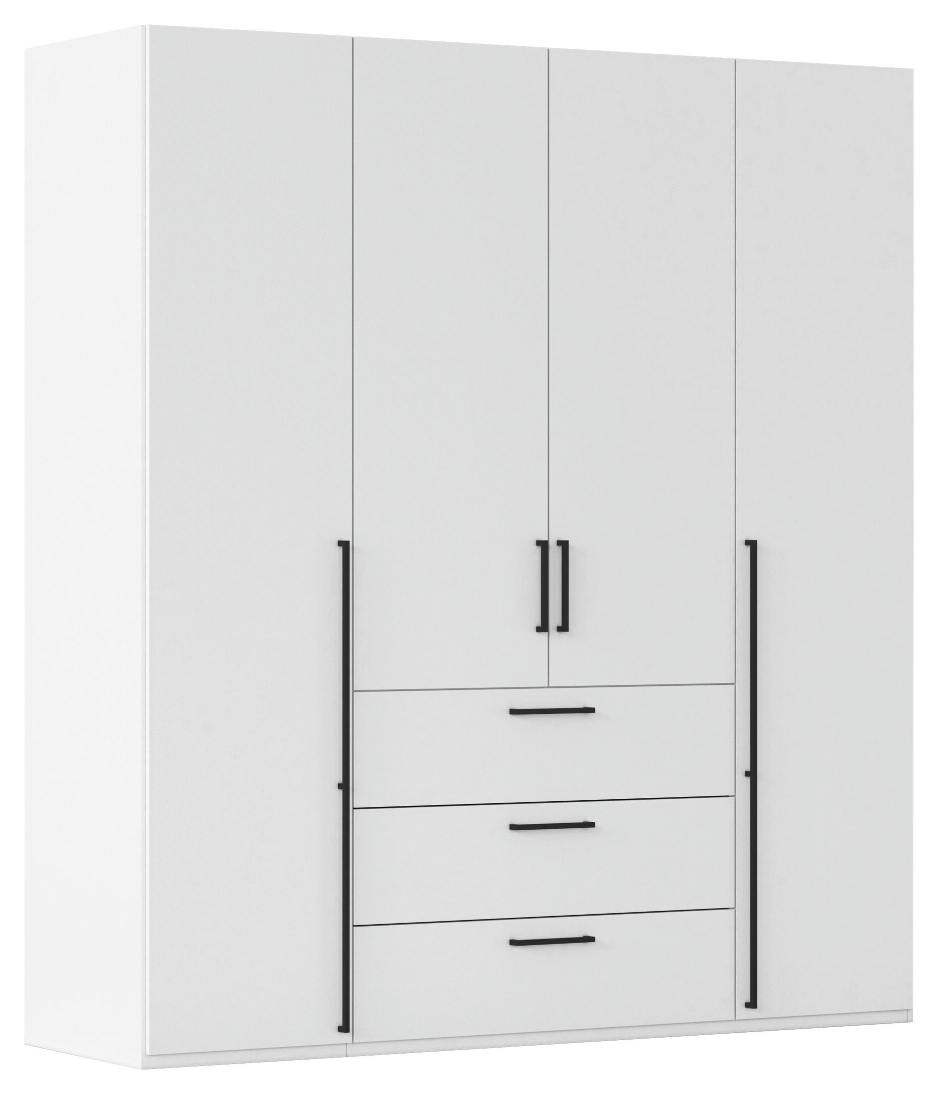 DREHTÜRENSCHRANK 201/223/61 cm,  in Weiß, 4-türig  - Schwarz/Weiß, Basics, Holzwerkstoff/Metall (201/223/61cm) - Novel