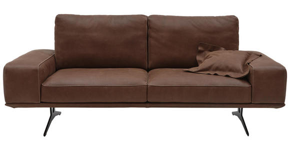 2,5-SITZER Echtleder Braun - Beige/Schwarz, Design, Leder/Metall (206/86/95cm) - Dieter Knoll