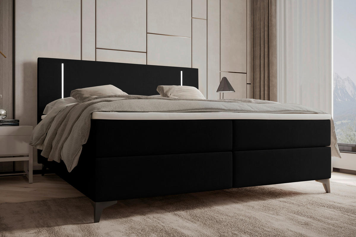BOXBETT 180/200 cm  in Schwarz  - Schwarz, Konventionell, Textil/Metall (180/200cm) - Modante