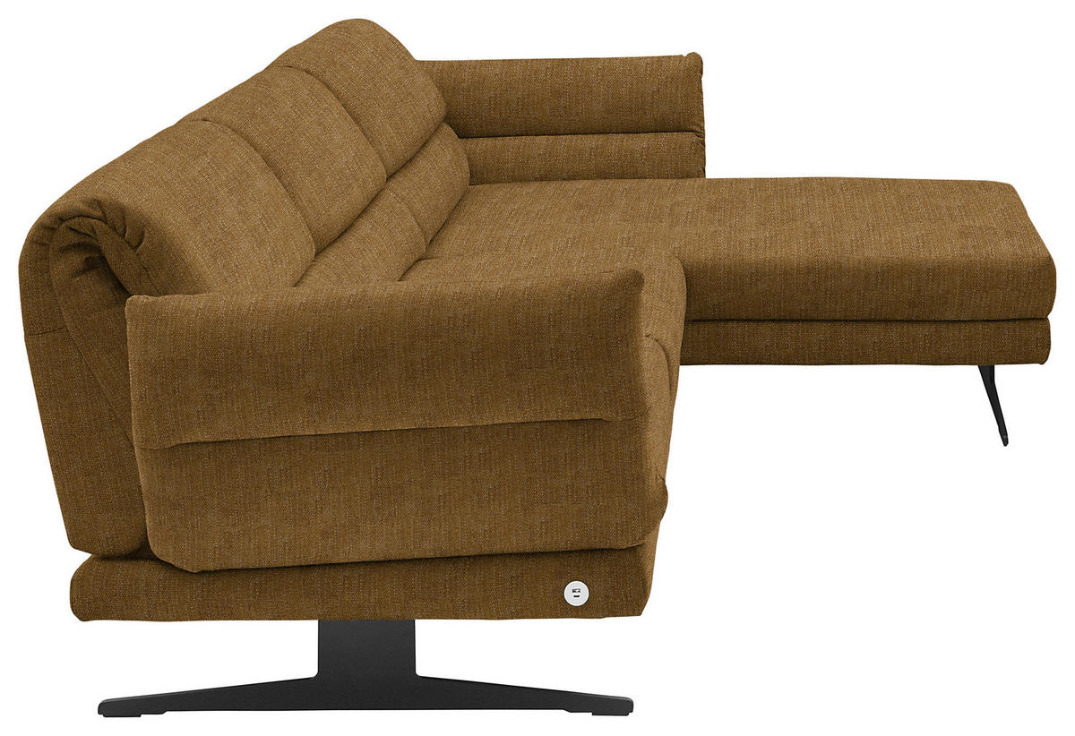ECKSOFA in Flachgewebe Goldfarben  279-327/176-217 cm  - Goldfarben/Schwarz, Design, Textil/Metall (279-327/176-217cm) - Dieter Knoll