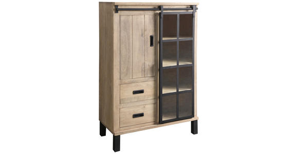 VITRINE  in Hartholz Mangoholz Schwarz, Graubraun  - Graubraun/Schwarz, LIFESTYLE, Glas/Holz (90/135/42cm) - Landscape