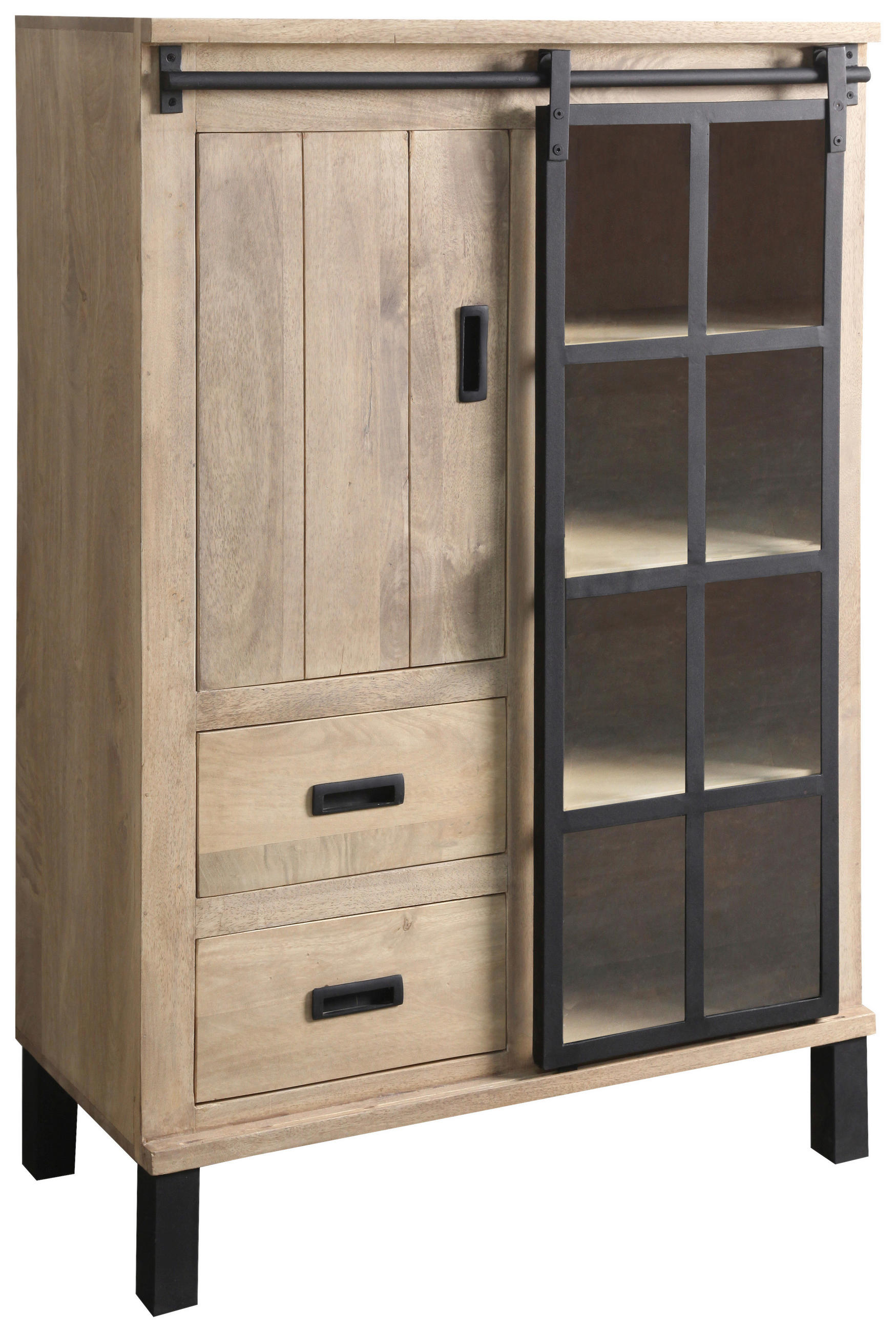 VITRINE  in Hartholz Mangoholz Schwarz, Graubraun  - Graubraun/Schwarz, LIFESTYLE, Glas/Holz (90/135/42cm) - Landscape