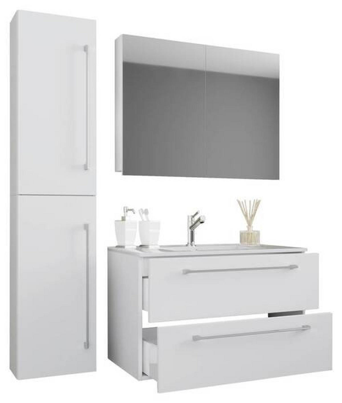 BADEZIMMER 4-teilig  in 93 cm  - Alufarben/Weiß, MODERN, Keramik/Holzwerkstoff (93cm) - MID.YOU