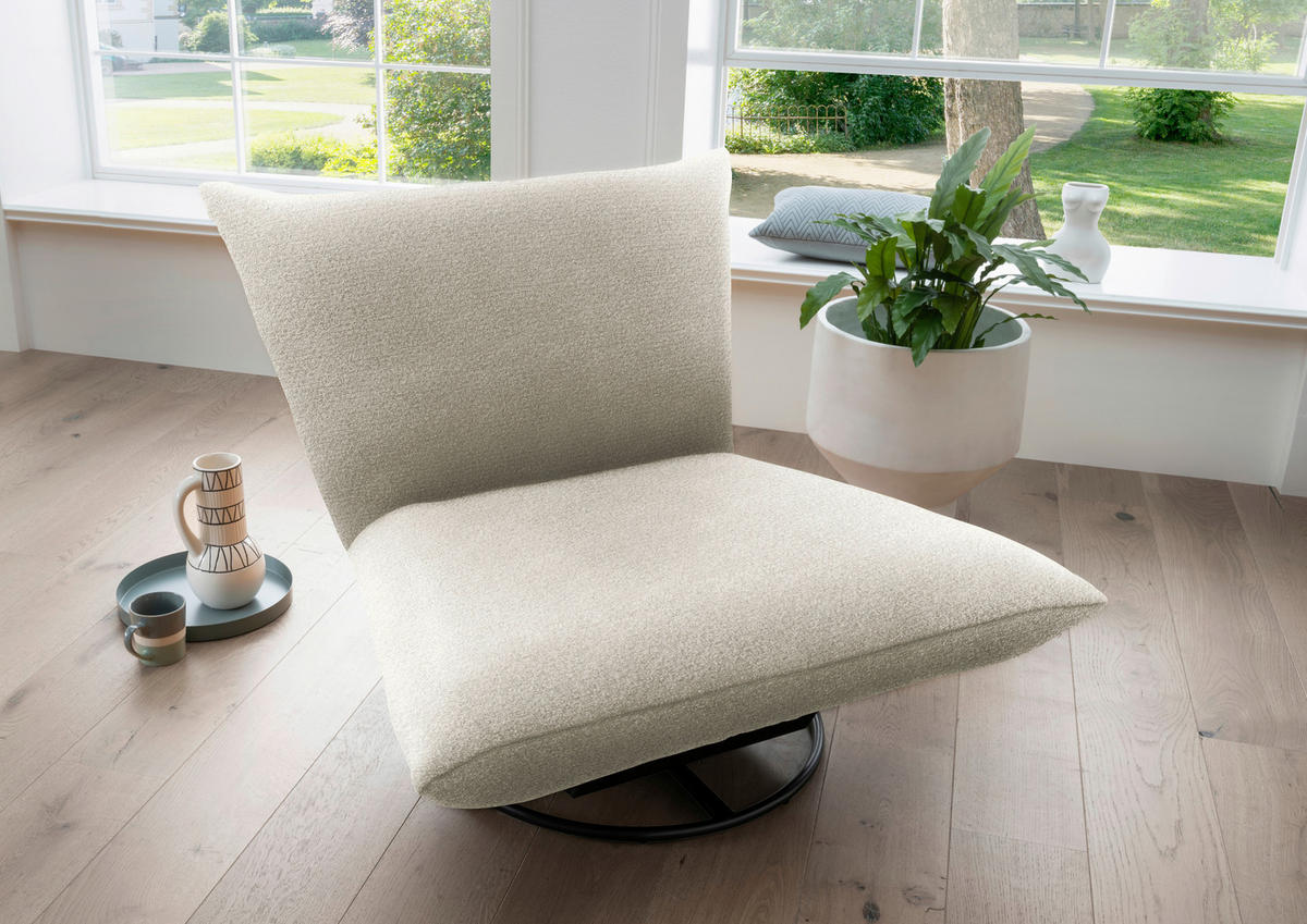 RELAXSESSEL in Textil Creme  - Creme/Schwarz, Design, Textil/Metall (100/78/96cm) - Livetastic