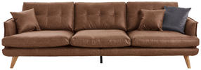 VIERSITZER-SOFA Lederlook Braun  - Naturfarben/Braun, Design, Holz/Textil (265/83/92cm) - Lomoco