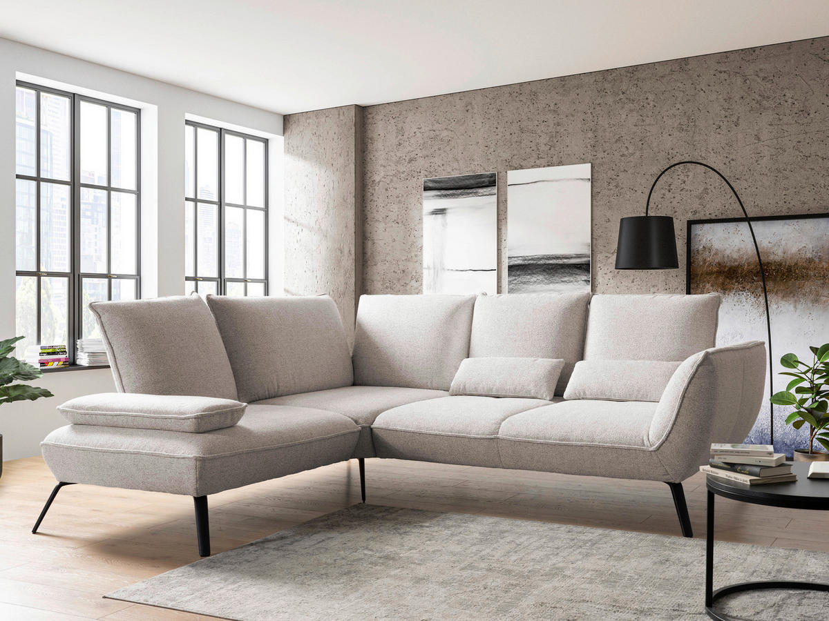 ECKSOFA Beige Flachgewebe, Struktur Armlehnenkissen  - Beige/Schwarz, Design, Textil/Metall (233/259cm) - Moderano