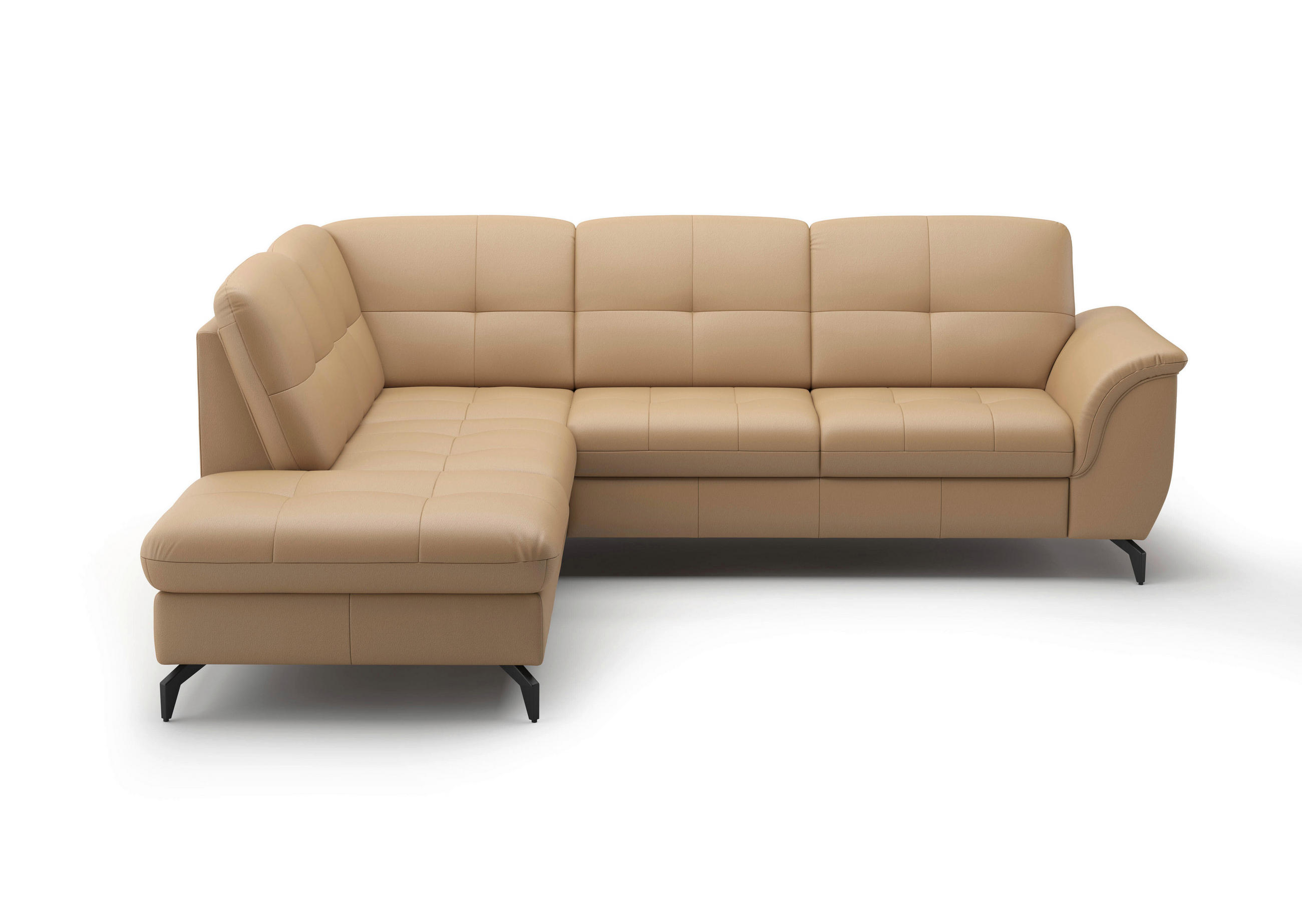 ECKSOFA in Vliesstoff Kombination Echtleder/Stoff Cappuccino  212/244 cm  - Schwarz/Cappuccino, MODERN, Leder/Textil (212/244cm) - Sit & More