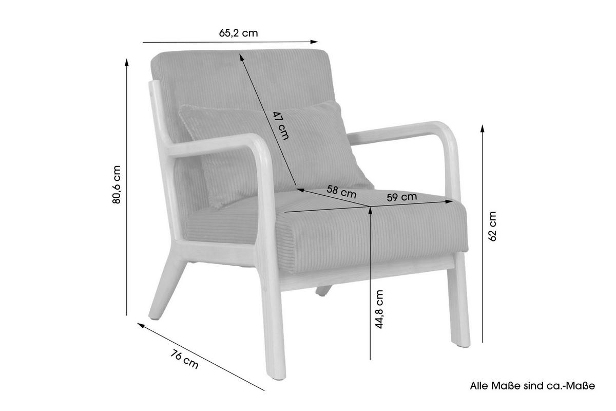 SESSEL in Cord Grau  - Braun/Grau, Basics, Holz/Textil (65/81/76cm) - MID.YOU