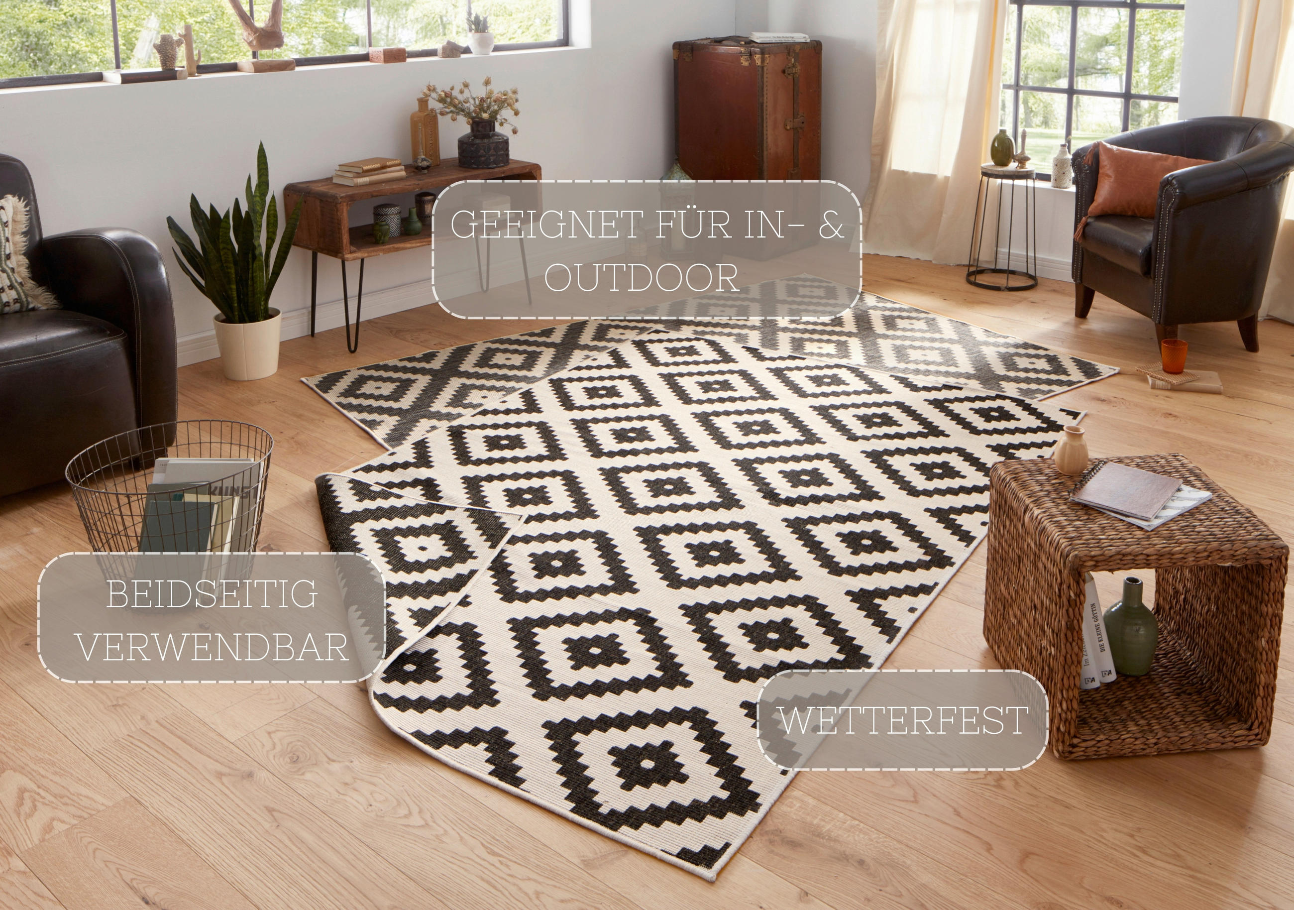 OUTDOORTEPPICH 160/230 cm Twin Schwarz, Creme  - Creme/Schwarz, Basics, Kunststoff (160/230cm) - Hanse Home