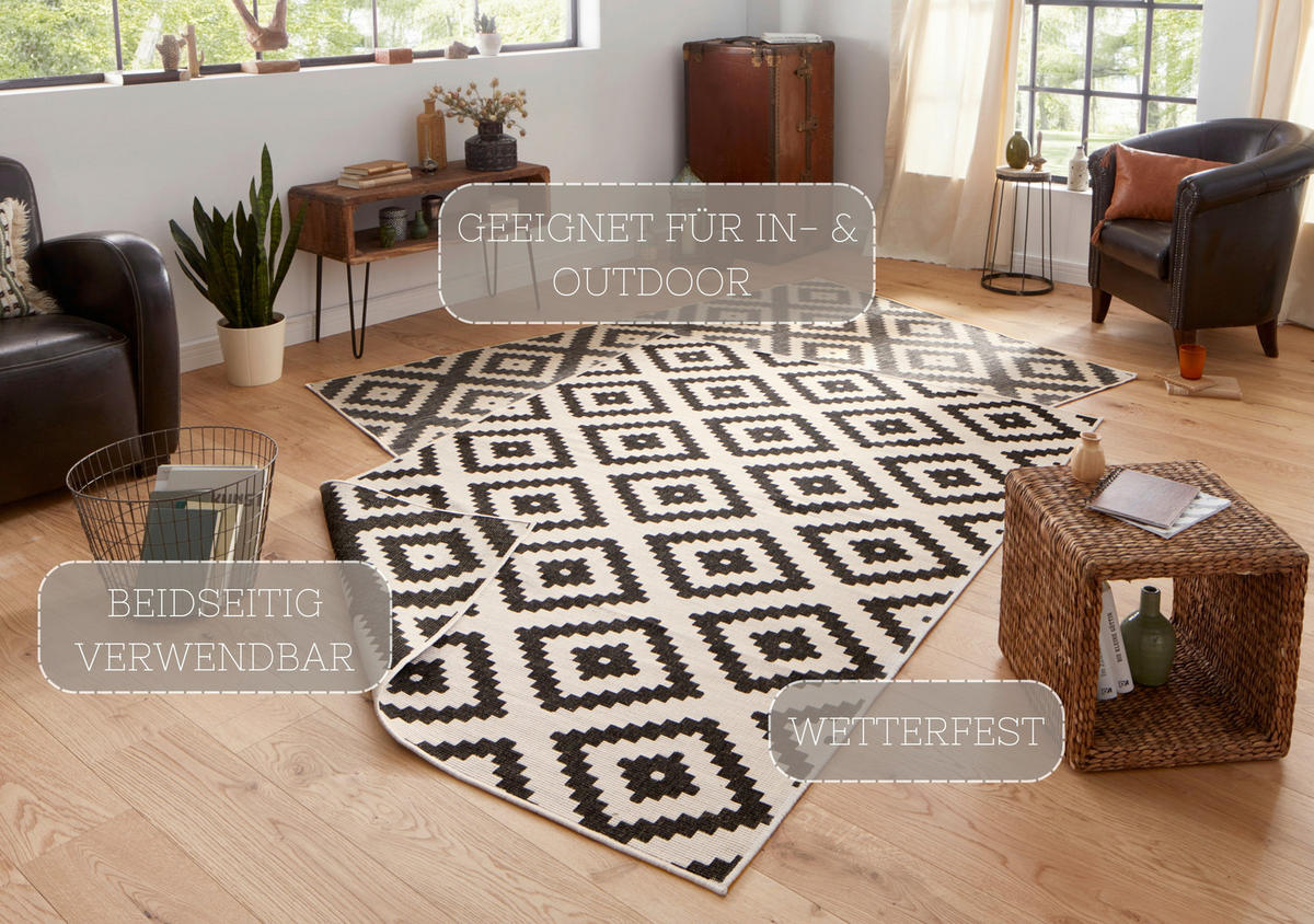 OUTDOORTEPPICH 160/230 cm Twin Schwarz, Creme  - Creme/Schwarz, Basics, Kunststoff (160/230cm) - Hanse Home