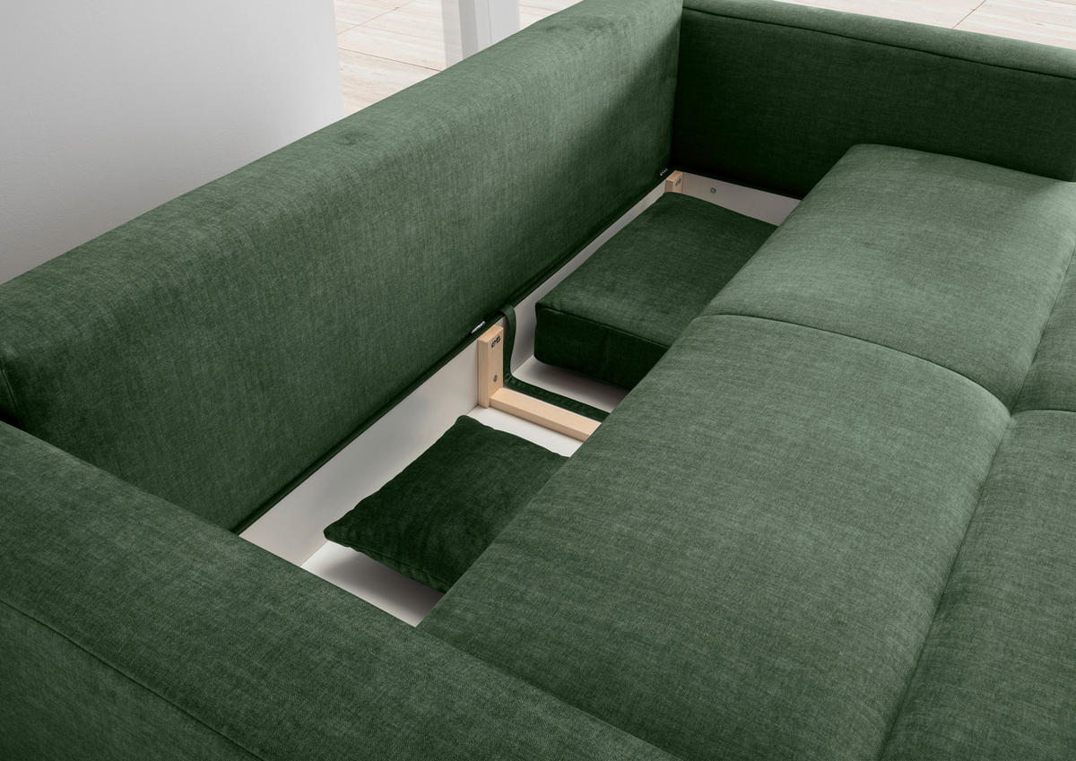 SCHLAFSOFA  mit Liegefunktion, Rücken echt Velours Dunkelgrün  - Dunkelgrün/Schwarz, MODERN, Kunststoff/Textil (245/86/126cm) - Livetastic