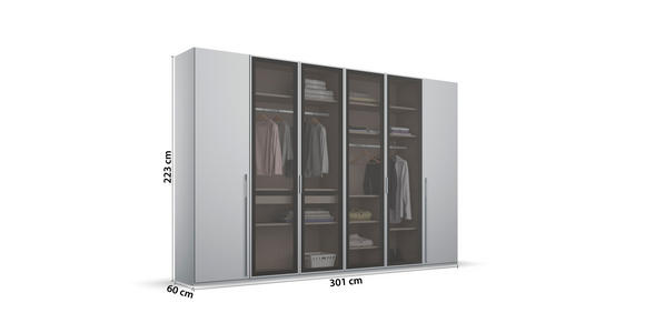 DREHTÜRENSCHRANK 301/223/60 cm 6-türig  - Hellgrau/Grau, Trend, Glas/Holzwerkstoff (301/223/60cm) - Novel