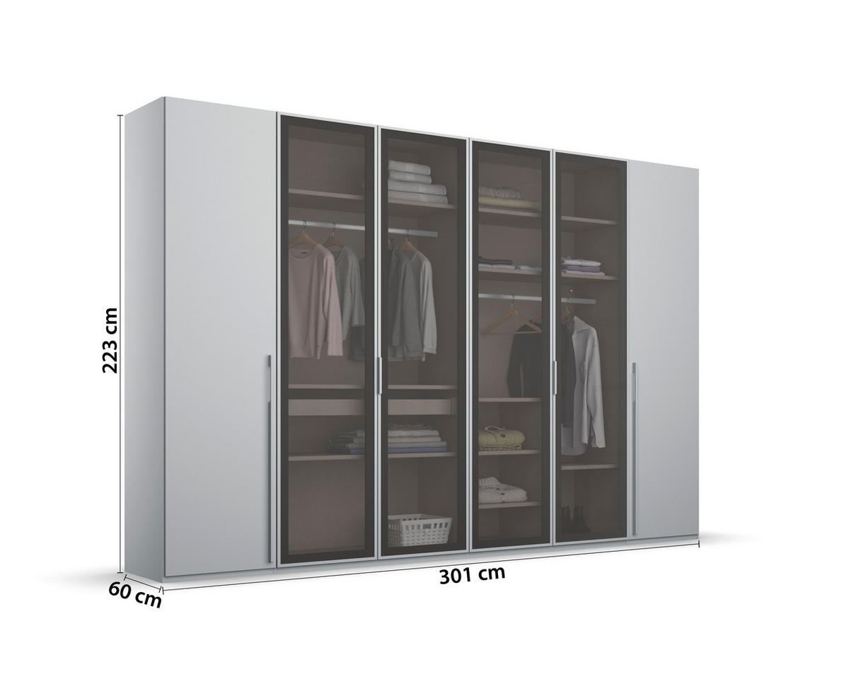 DREHTÜRENSCHRANK  in Grau, Hellgrau  - Hellgrau/Grau, Trend, Glas/Holzwerkstoff (301/223/60cm) - Novel