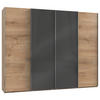 SCHWEBETÜRENSCHRANK 300/236/65 cm 4-türig Grau, Eichefarben  - Chromfarben/Eichefarben, MODERN, Holzwerkstoff (300/236/65cm) - MID.YOU