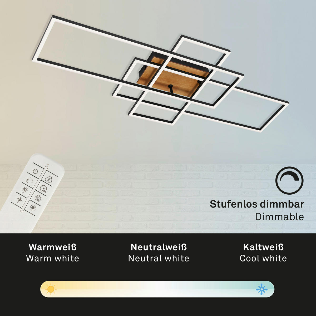 LED-DECKENLEUCHTE CCT 104/42/10,5 cm   - Schwarz, Design, Holz/Metall (104/42/10,5cm)