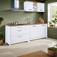 KÜCHENLEERBLOCK 230 cm   in Weiß, Eiche Artisan  - Silberfarben/Weiß, MODERN, Glas/Holzwerkstoff (230cm) - home24