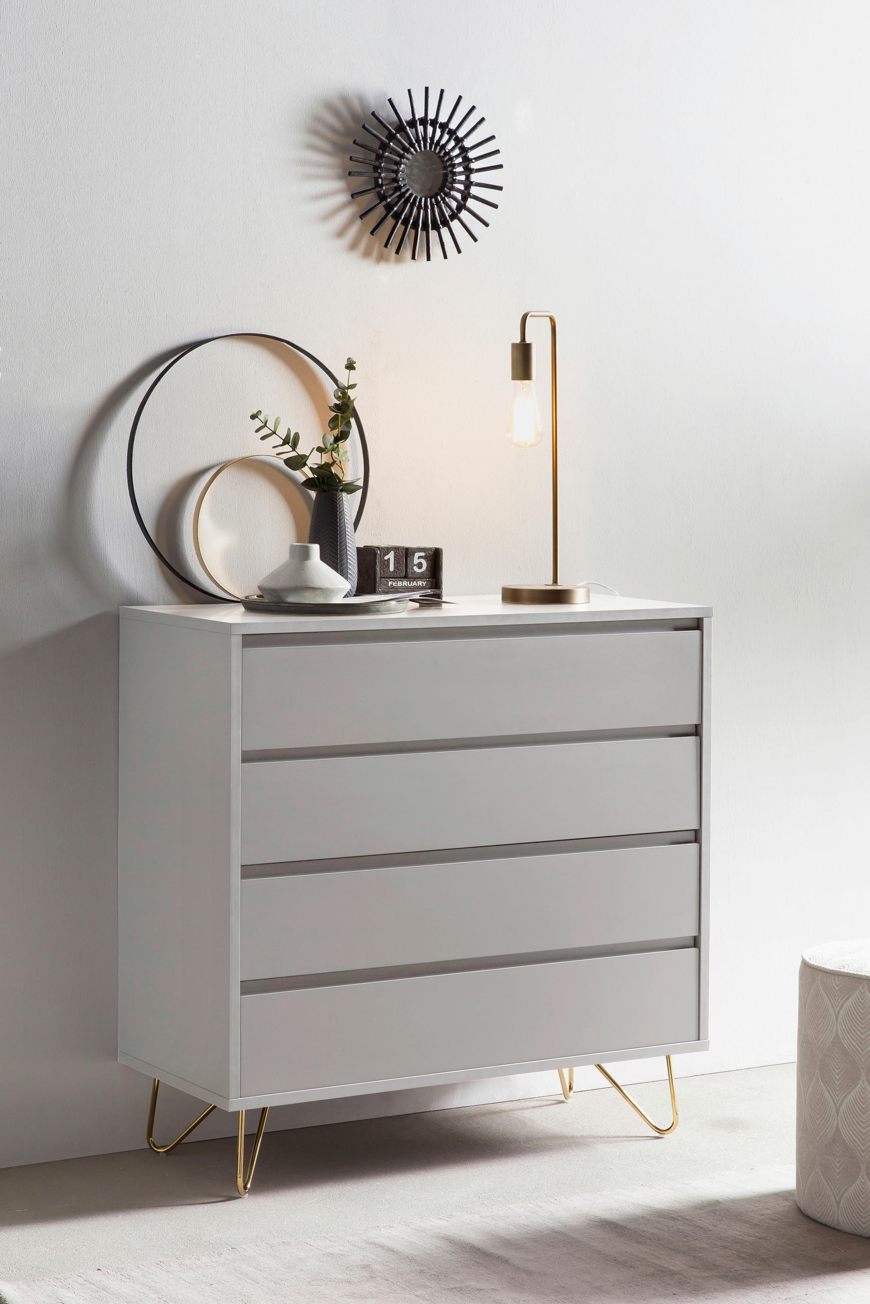 KOMMODE  in 90/90/40 cm  - Messingfarben/Weiß, Design, Holzwerkstoff/Metall (90/90/40cm) - Livetastic