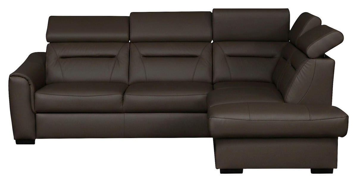 ECKSOFA  in Lederlook Echtleder Dunkelbraun  - Wengefarben/Dunkelbraun, Design, Leder/Holz (260/212cm) - Celina Home