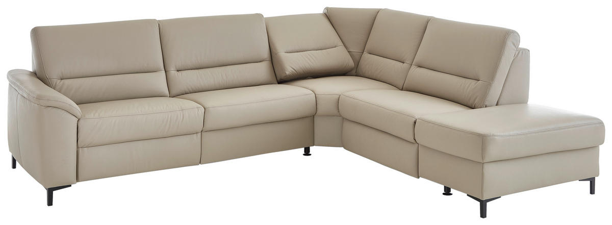ECKSOFA in Echtleder Perlmutt  - Perlmutt/Schwarz, Konventionell, Leder/Metall (290/247cm) - Beldomo Premium