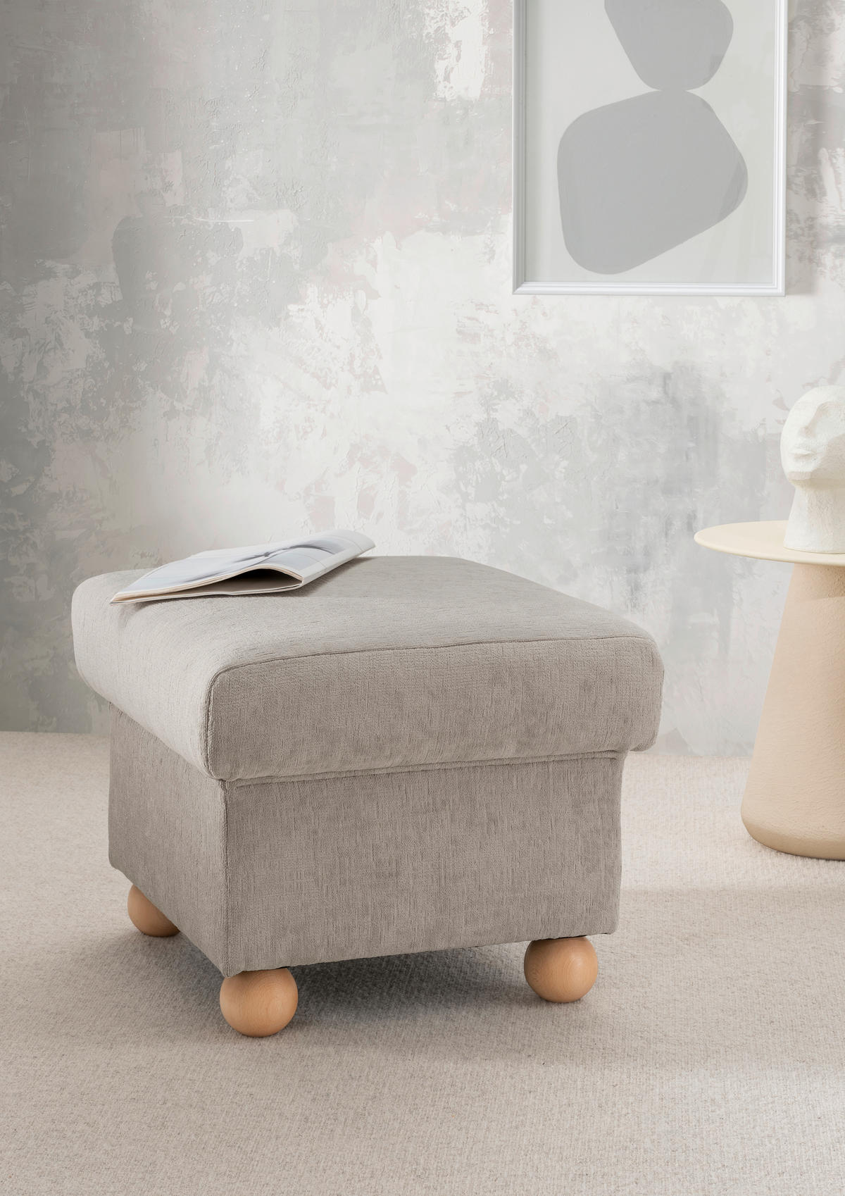 HOCKER in Textil Taupe  - Taupe/Wildeiche, Konventionell, Holz/Textil (56/46/56cm) - Livetastic