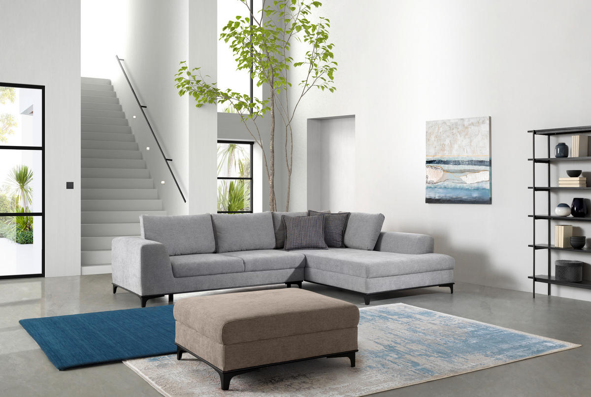 HOCKER Webstoff Greige  - Greige/Schwarz, Design, Holz/Textil (100/41/78cm) - Stylife