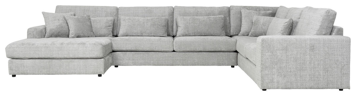 SOFFA i flatväv ljusgrå  - ljusgrå/svart, Klassisk, metall/trä (416/93/175-288cm) - Novel