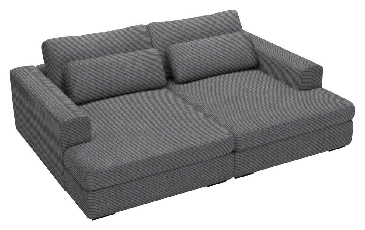 BIGSOFA in Cord Grau  - Schwarz/Grau, Design, Textil (223/80/158cm) - Lomoco