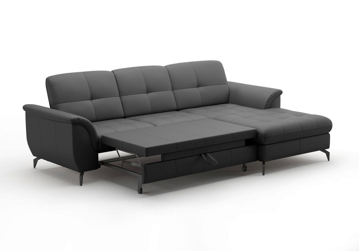 ECKSOFA in Echtleder Schwarz  - Schwarz, Modern, Leder/Metall (262/164cm) - Sit & More