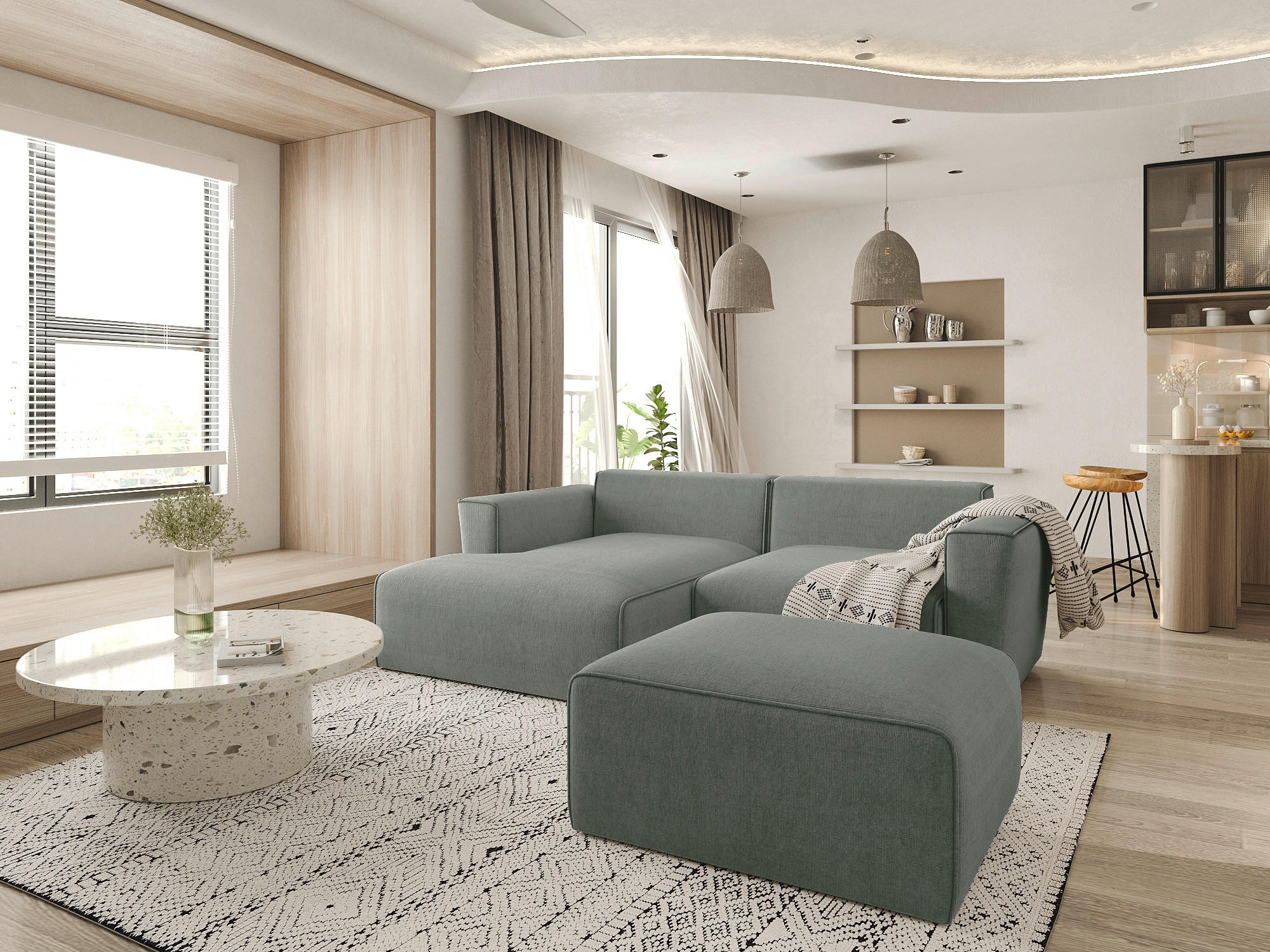 ECKSOFA Hellblau Struktur  - Schwarz/Hellblau, Design, Kunststoff/Textil (161/234cm) - P & B