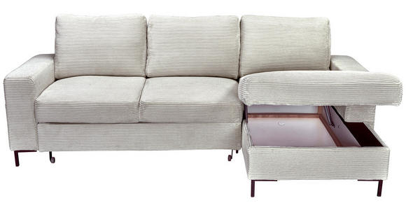 ECKSOFA Naturfarben Cord Rückenkissen, Bettkasten, Schlaffunktion, Rücken echt, Liegefläche im Originalstoff  - Schwarz/Naturfarben, KONVENTIONELL, Textil/Metall (240/150cm) - Carryhome