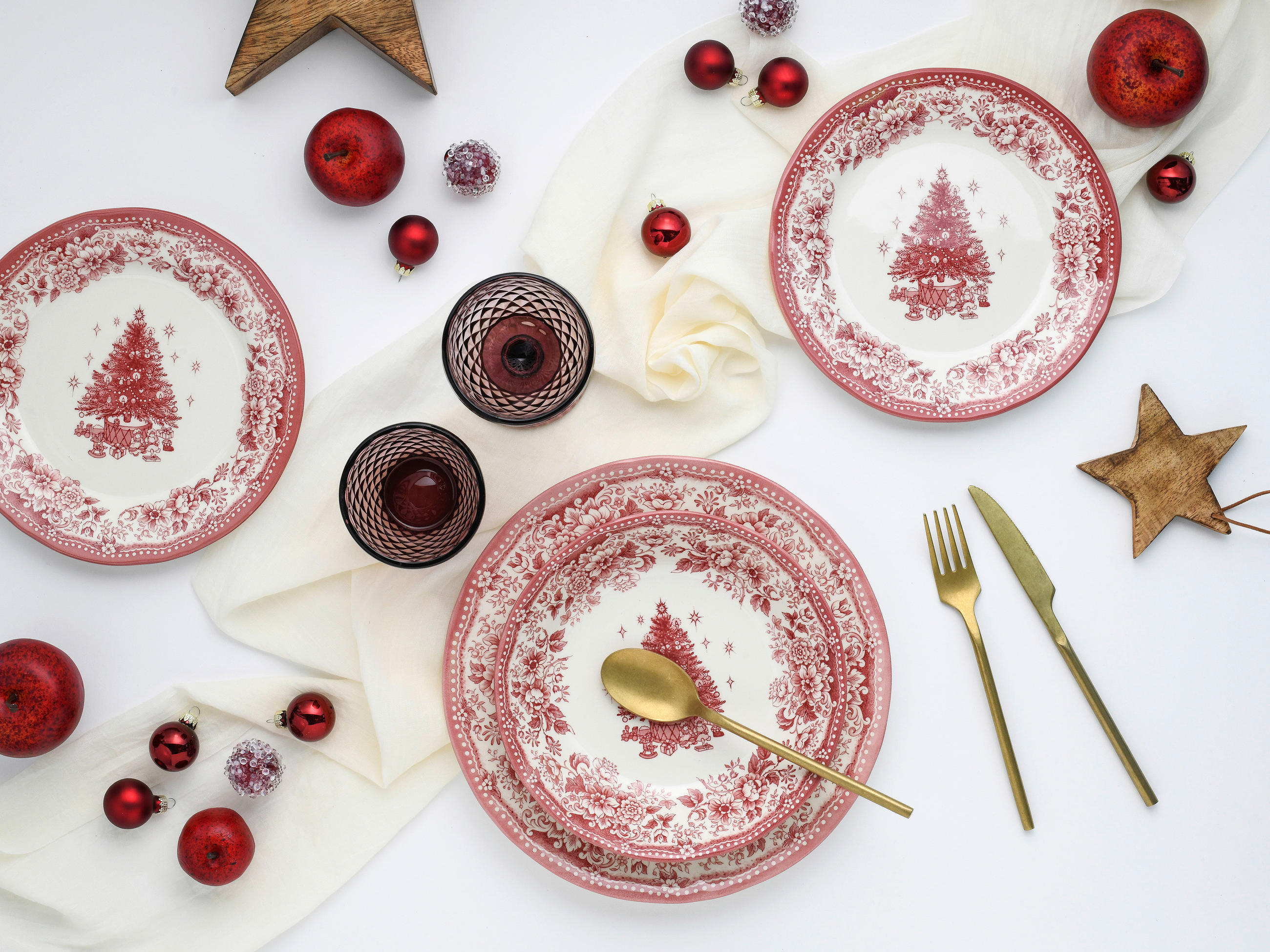TAFELSERVICE Rot 12-teilig Tannenbaum  - Rot, Basics, Keramik - Creatable