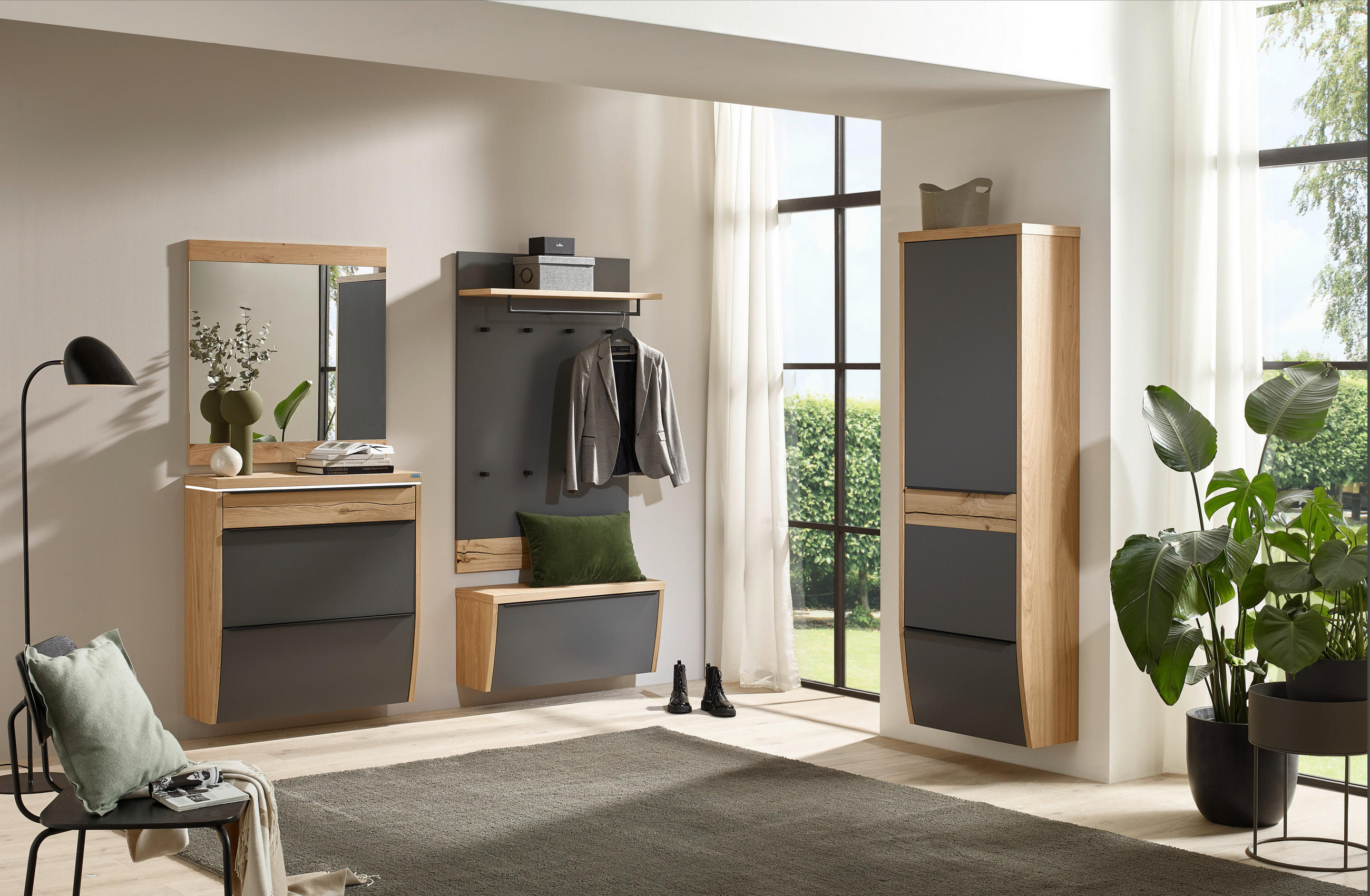 Thumbnail - Dieter Knoll Schuhkipper, Grau, Eiche, Metall, furniert, massiv, 1 Fächer, 1 Schublade(n) Schubladen, G, 92x96x31 cm, Ma...