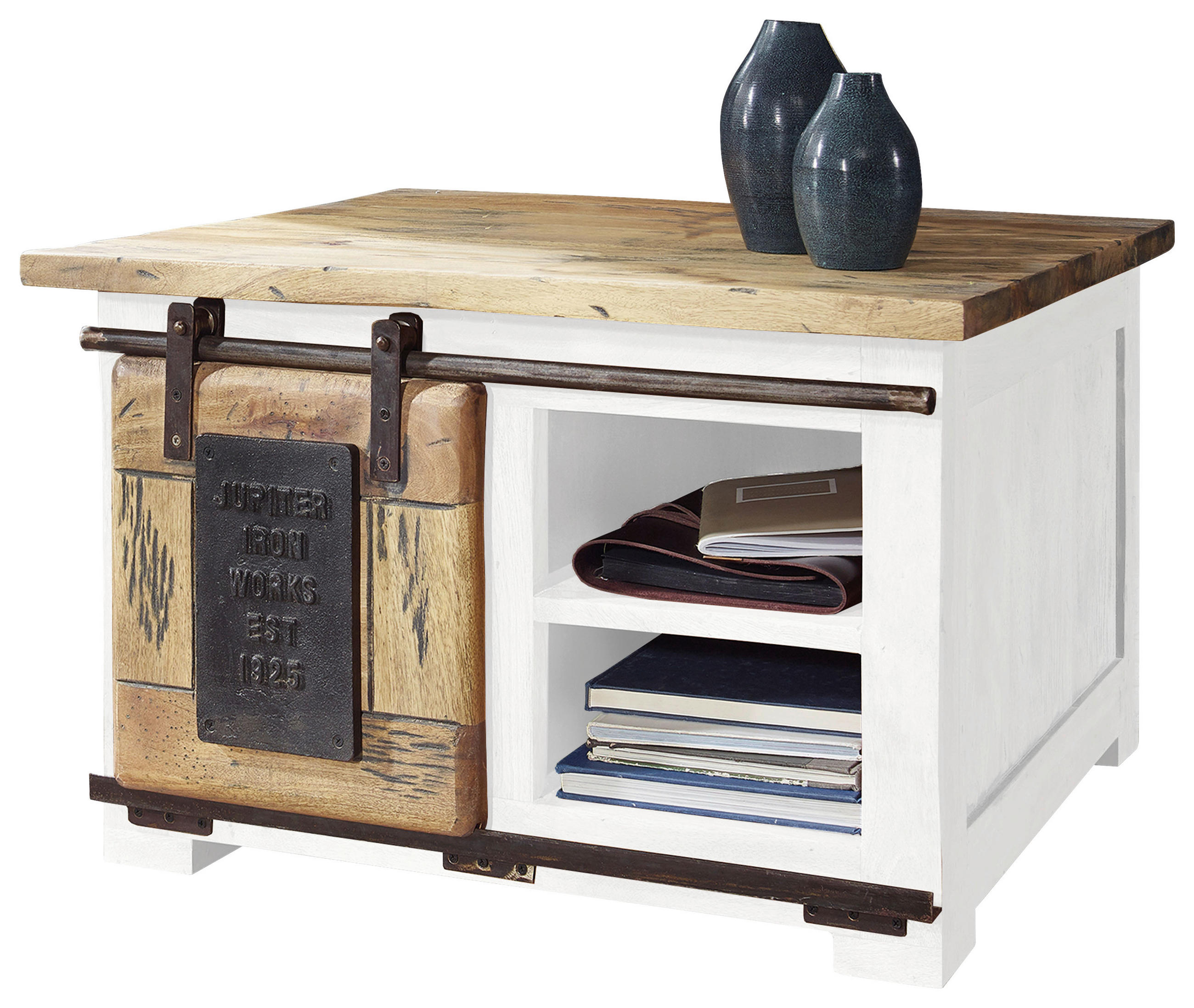 COUCHTISCH Mangoholz massiv 70/70/45 cm rechteckig Braun, Schwarz, Weiß - Schwarz/Braun, KONVENTIONELL, Holz/Metall (70/70/45cm) - Livetastic