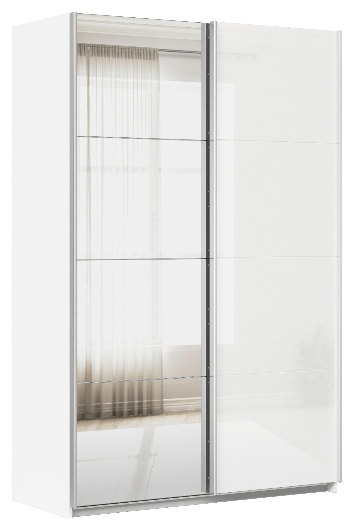 SCHWEBETÜRENSCHRANK  in Weiß  - Alufarben/Weiß, KONVENTIONELL, Glas/Holzwerkstoff (136/210/62cm) - Xora