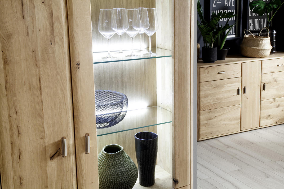 VITRINE in massiv Balkeneiche Eichefarben  - Eichefarben, Design, Glas/Holz (96/208/38cm) - Livetastic